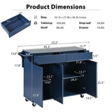 Runesay Blue Wood Base with Wood Top Rolling Kitchen Island (27.56-in x 53.15-in x 36.33-in)