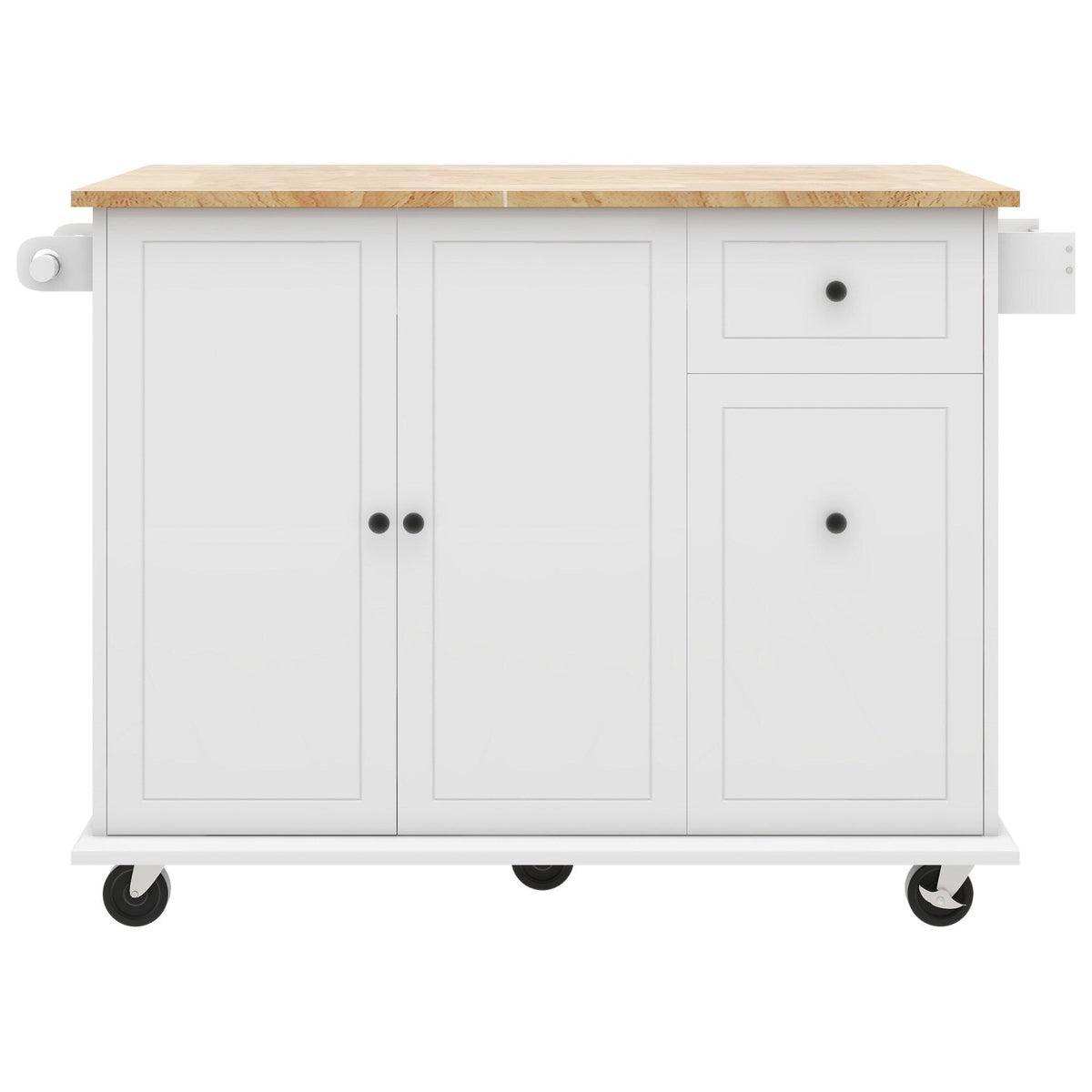 Runesay White Wood Base with Wood Top Rolling Kitchen Island (28.74-in x 53.94-in x 36.81-in)