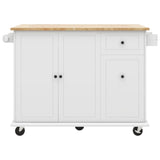 Runesay White Wood Base with Wood Top Rolling Kitchen Island (28.74-in x 53.94-in x 36.81-in)