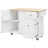 Runesay White Wood Base with Wood Top Rolling Kitchen Island (28.74-in x 53.94-in x 36.81-in)