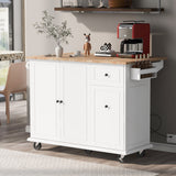 Runesay White Wood Base with Wood Top Rolling Kitchen Island (28.74-in x 53.94-in x 36.81-in)