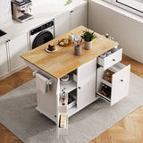 Runesay White Wood Base with Wood Top Rolling Kitchen Island (28.74-in x 53.94-in x 36.81-in)