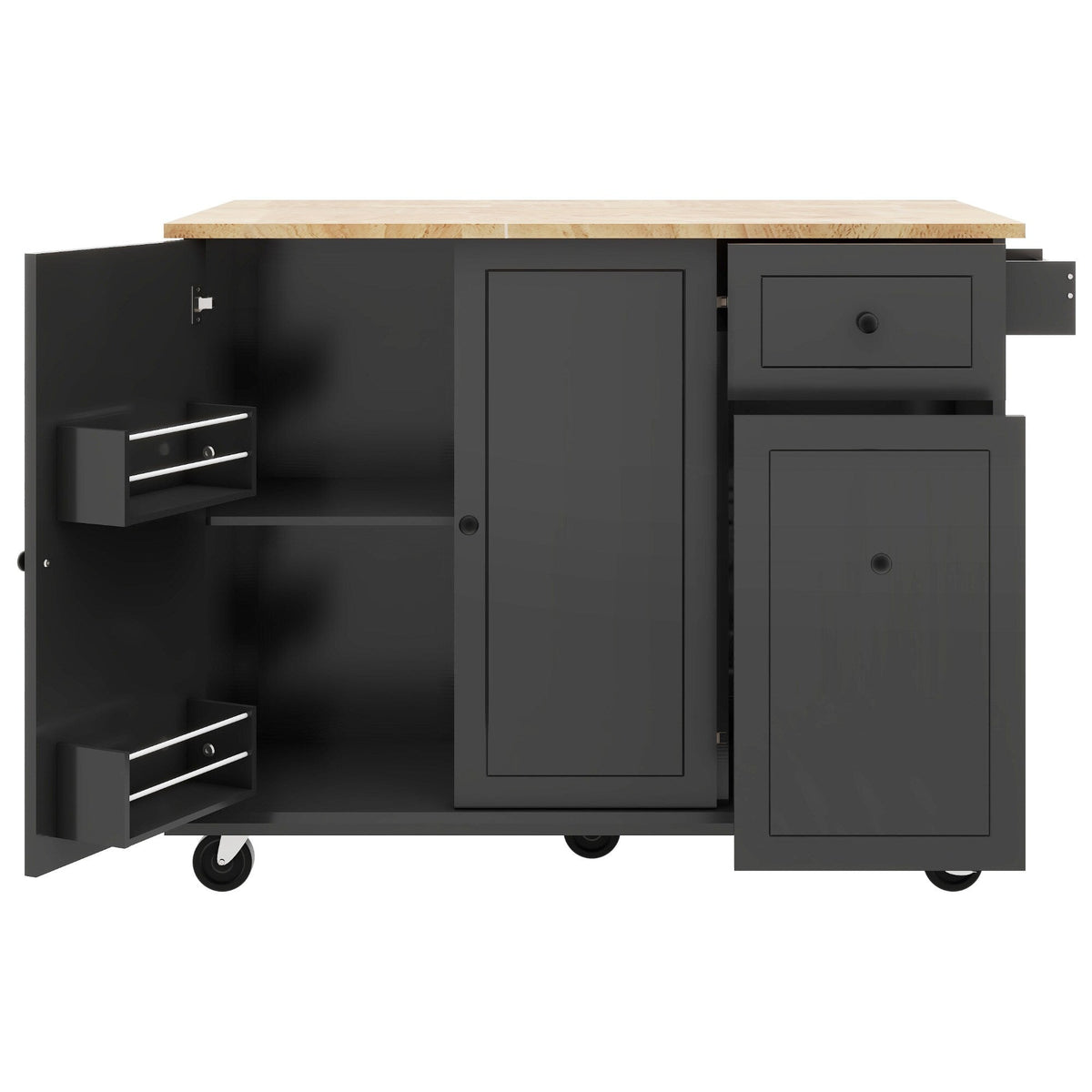 Runesay Black Wood Base with Wood Top Rolling Kitchen Island (28.74-in x 53.94-in x 36.81-in)