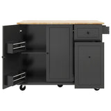 Runesay Black Wood Base with Wood Top Rolling Kitchen Island (28.74-in x 53.94-in x 36.81-in)