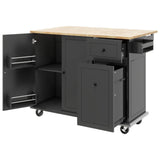 Runesay Black Wood Base with Wood Top Rolling Kitchen Island (28.74-in x 53.94-in x 36.81-in)