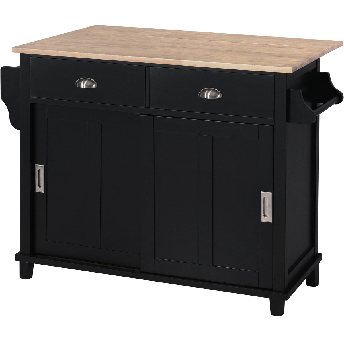 Runesay Black Wood Base with Wood Top Rolling Kitchen Island (20.5-in x 52.2-in x 36.6-in)