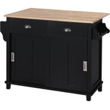 Runesay Black Wood Base with Wood Top Rolling Kitchen Island (20.5-in x 52.2-in x 36.6-in)