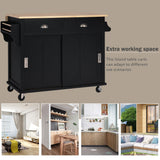 Runesay Black Wood Base with Wood Top Rolling Kitchen Island (20.5-in x 52.2-in x 36.6-in)