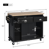Runesay Black Wood Base with Wood Top Rolling Kitchen Island (20.5-in x 52.2-in x 36.6-in)