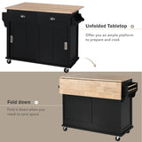 Runesay Black Wood Base with Wood Top Rolling Kitchen Island (20.5-in x 52.2-in x 36.6-in)