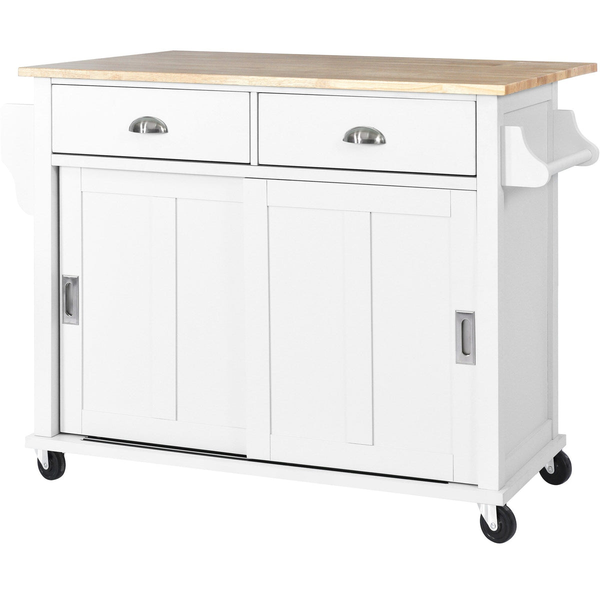 Runesay White Wood Base with Wood Top Rolling Kitchen Island (20.5-in x 52.2-in x 36.6-in)