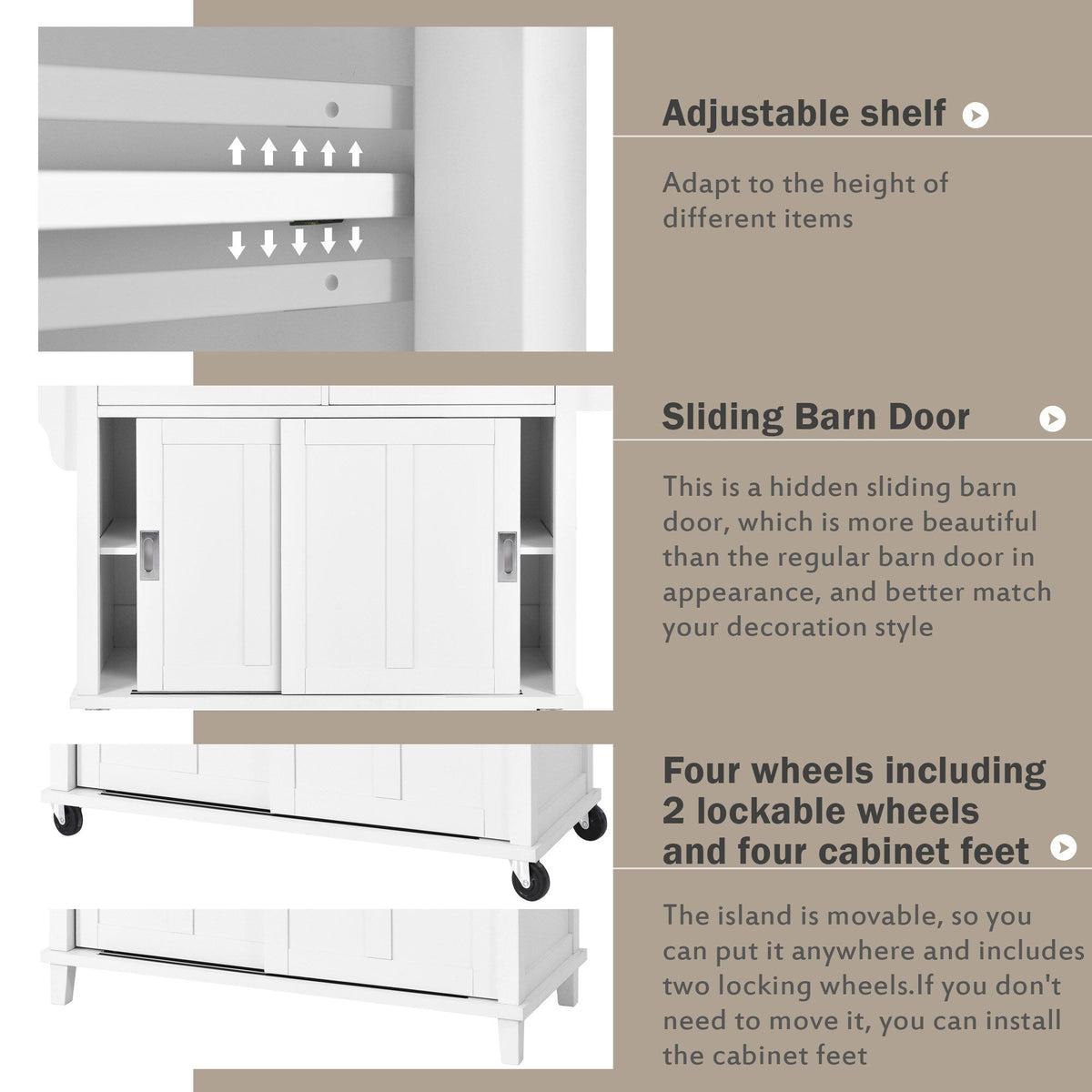 Runesay White Wood Base with Wood Top Rolling Kitchen Island (20.5-in x 52.2-in x 36.6-in)