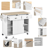 Runesay White Wood Base with Wood Top Rolling Kitchen Island (20.5-in x 52.2-in x 36.6-in)