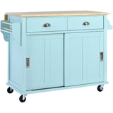 Runesay Green Wood Base with Wood Top Rolling Kitchen Island (20.5-in x 52.2-in x 36.6-in)