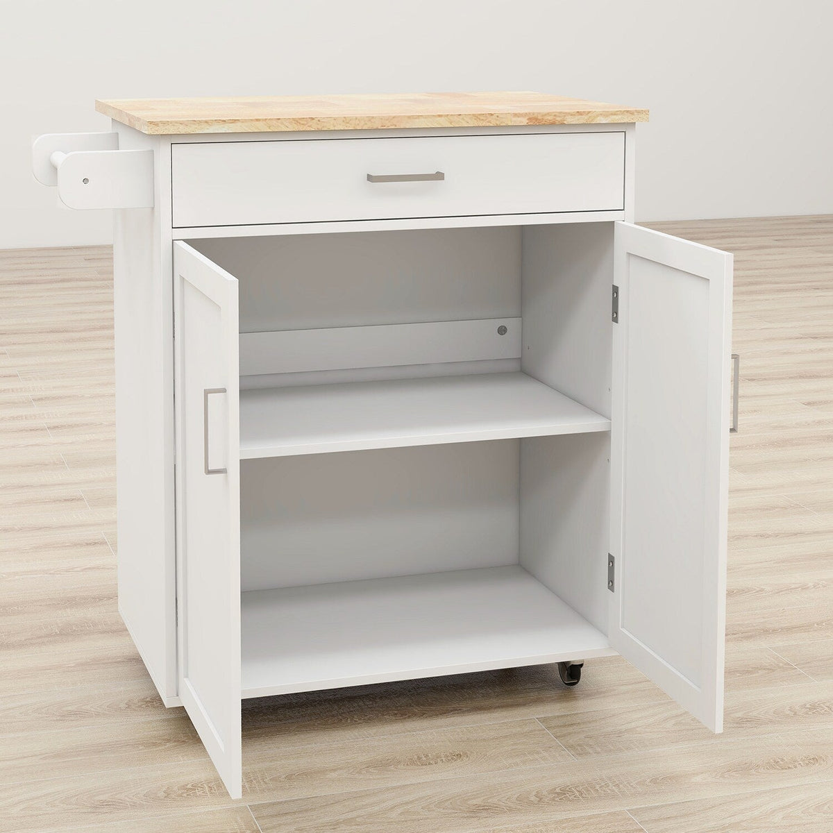 Runesay White Wood Base with Wood Top Rolling Kitchen Island (17.72-in x 32.68-in x 36.02-in)