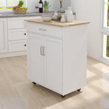 Runesay White Wood Base with Wood Top Rolling Kitchen Island (17.72-in x 32.68-in x 36.02-in)