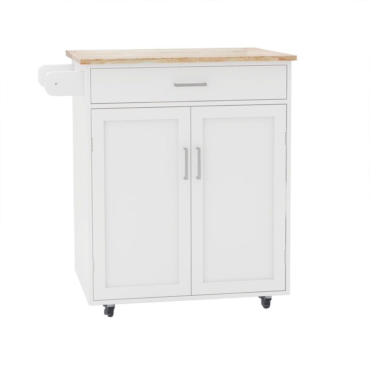 Runesay White Wood Base with Wood Top Rolling Kitchen Island (17.72-in x 32.68-in x 36.02-in)