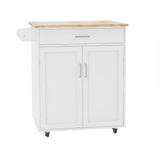 Runesay White Wood Base with Wood Top Rolling Kitchen Island (17.72-in x 32.68-in x 36.02-in)