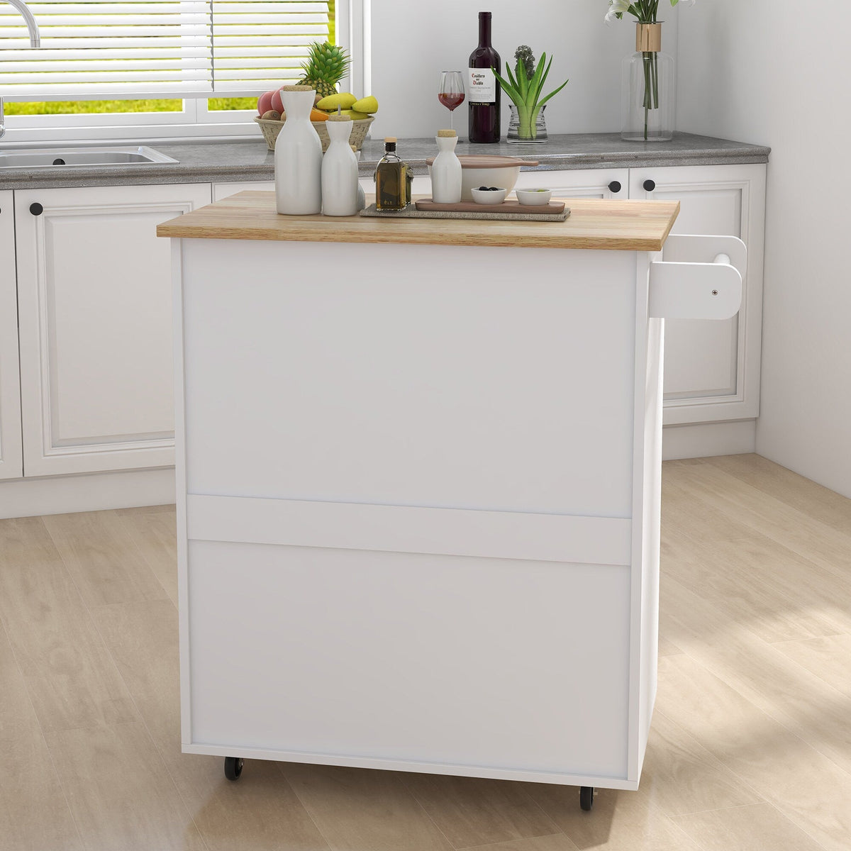 Runesay White Wood Base with Wood Top Rolling Kitchen Island (17.72-in x 32.68-in x 36.02-in)