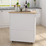 Runesay White Wood Base with Wood Top Rolling Kitchen Island (17.72-in x 32.68-in x 36.02-in)