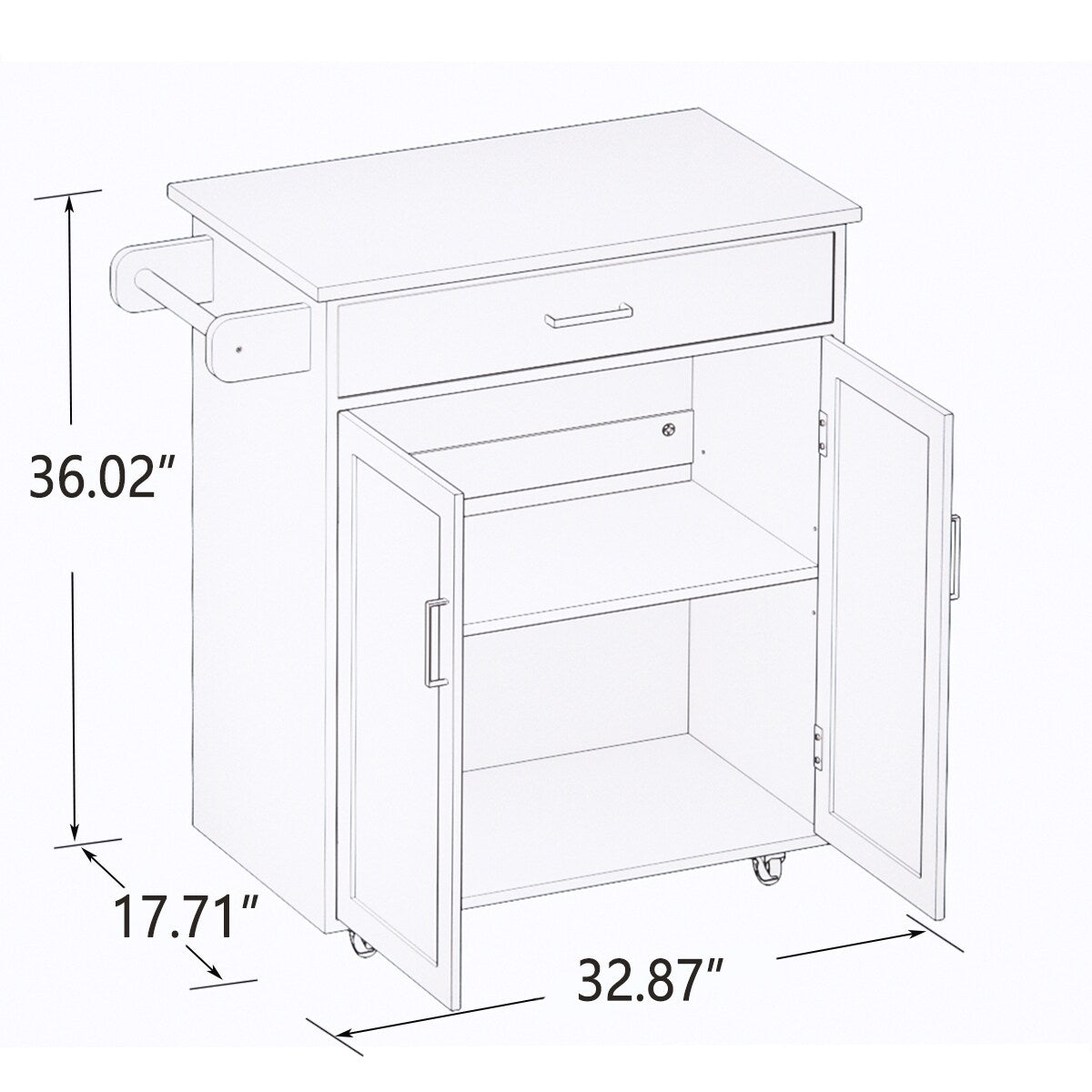 Runesay White Wood Base with Wood Top Rolling Kitchen Island (17.72-in x 32.68-in x 36.02-in)