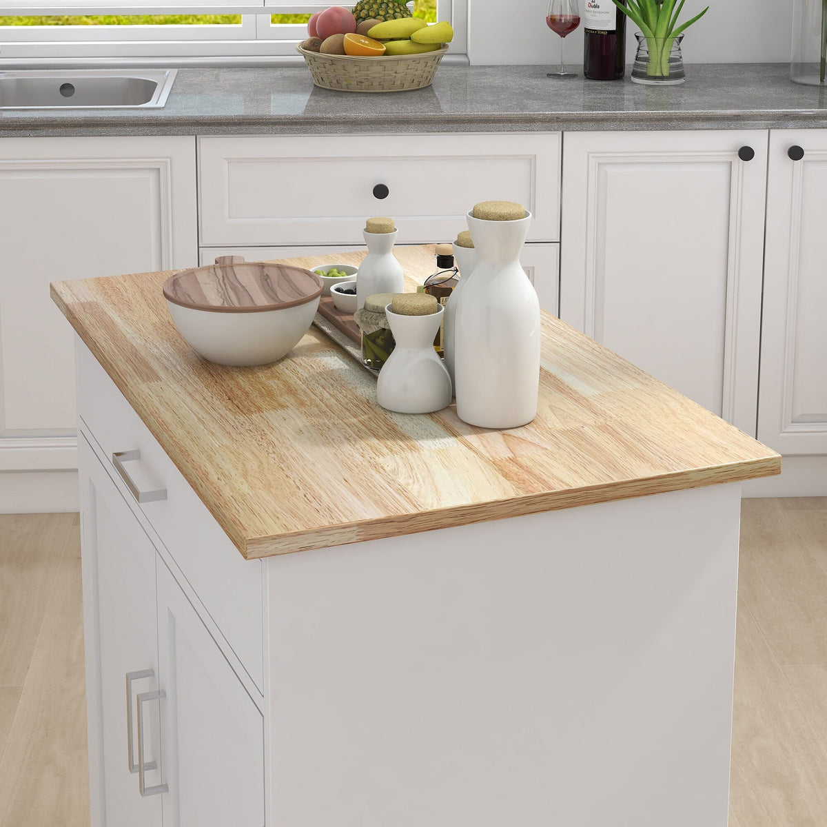 Runesay White Wood Base with Wood Top Rolling Kitchen Island (17.72-in x 32.68-in x 36.02-in)