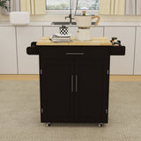 Runesay Black Wood Base with Wood Top Rolling Kitchen Island (17.72-in x 32.68-in x 36.02-in)