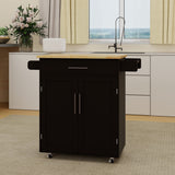 Runesay Black Wood Base with Wood Top Rolling Kitchen Island (17.72-in x 32.68-in x 36.02-in)