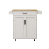 Runesay White Wood Base with Wood Top Rolling Kitchen Island (17.72-in x 28.74-in x 36.22-in)