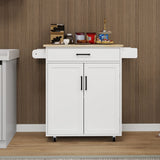 Runesay White Wood Base with Wood Top Rolling Kitchen Island (17.72-in x 28.74-in x 36.22-in)