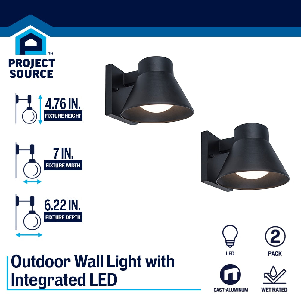 Project Source 2-Pack 4.76-in H Matte Black Dark Sky Integrated LED Outdoor Wall Light