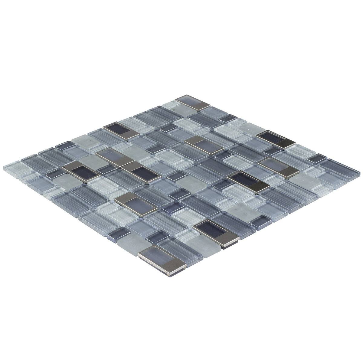Elida Ceramica Brushed City Windows Staggered 12-in x 12-in Glossy Glass/Metal Mosaic Wall Tile