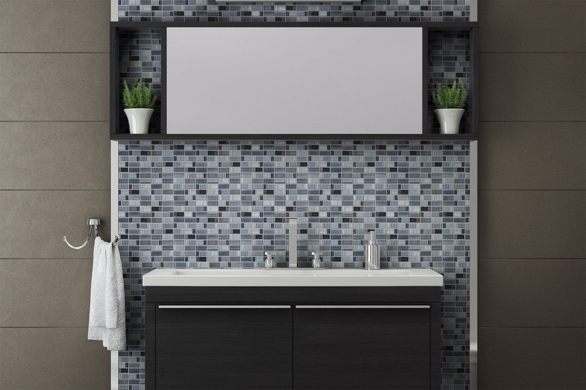 Elida Ceramica Brushed City Windows Staggered 12-in x 12-in Glossy Glass/Metal Mosaic Wall Tile