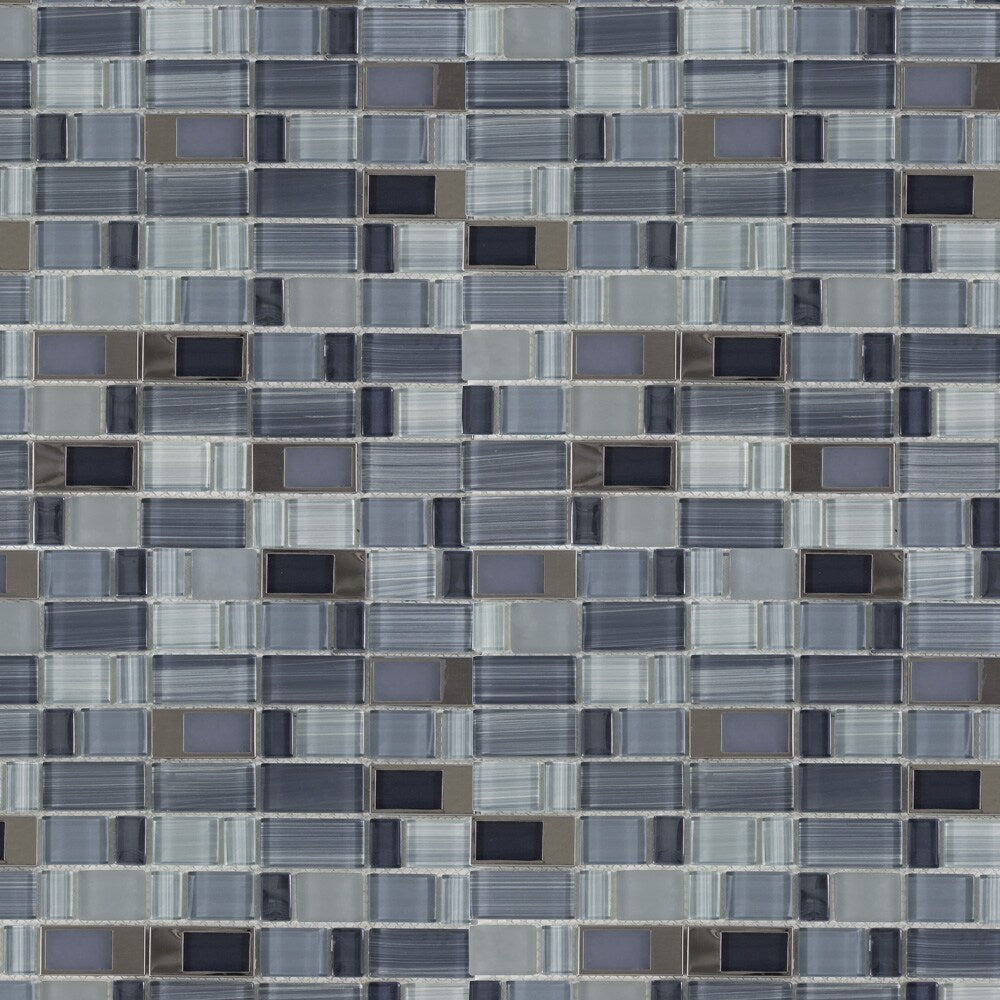 Elida Ceramica Brushed City Windows Staggered 12-in x 12-in Glossy Glass/Metal Mosaic Wall Tile