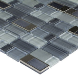 Elida Ceramica Brushed City Windows Staggered 12-in x 12-in Glossy Glass/Metal Mosaic Wall Tile