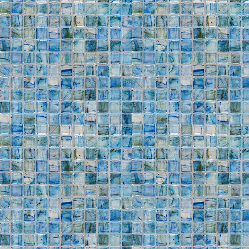 Elida Ceramica Lagoon Blue Glossy Glass Uniform Squares Mosaic Wall Tile, 12-in x 12-in Sheet