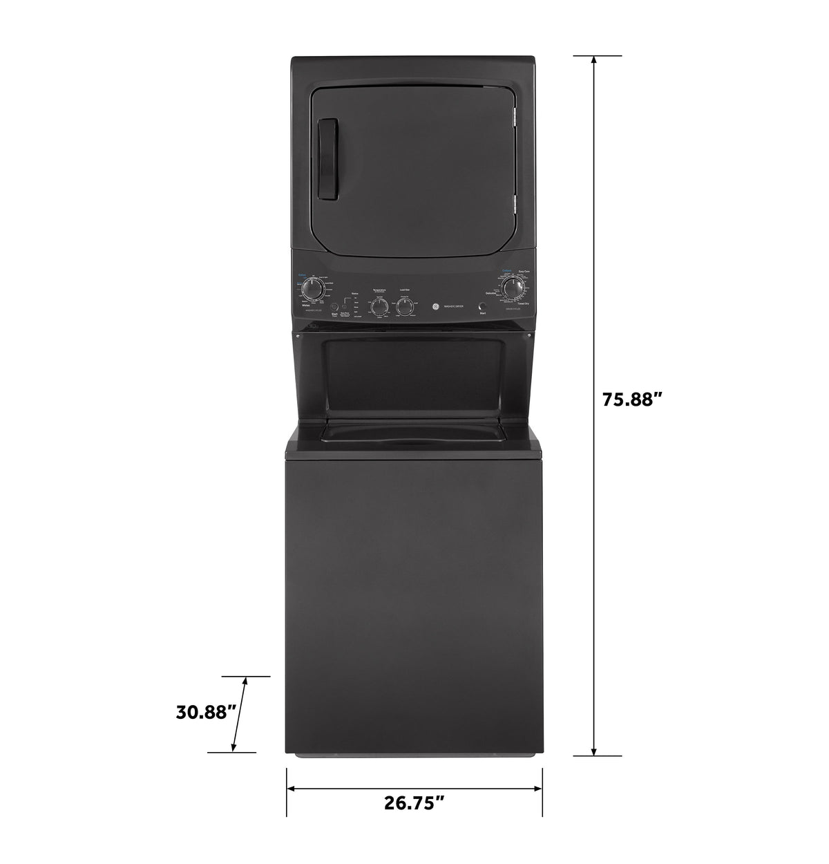 GE Gas Stacked Laundry Center with 3.8-cu ft Washer and 5.9-cu ft Dryer, Diamond Gray (GUD27GSPMDG)