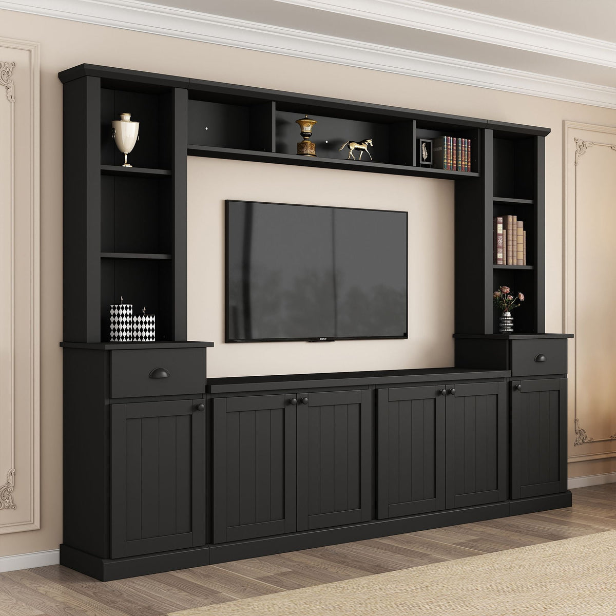 Yiekholo Farmhouse/Rustic Black Tv Cabinet (Accommodates TVs up to 70-in)