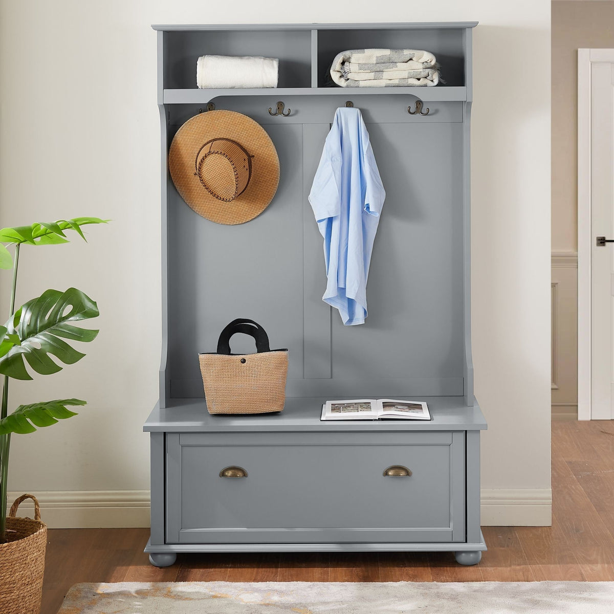 Yiekholo Casual 40.16-in Gray Wood Hall Tree