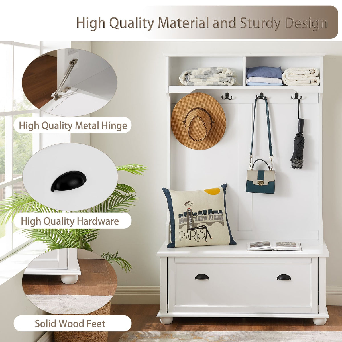 Yiekholo Casual 40.16-in White Wood Hall Tree