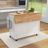 Nestfair White Wood Base with Mdf Wood Top Rolling Kitchen Island (20.5-in x 52.2-in x 36.6-in)