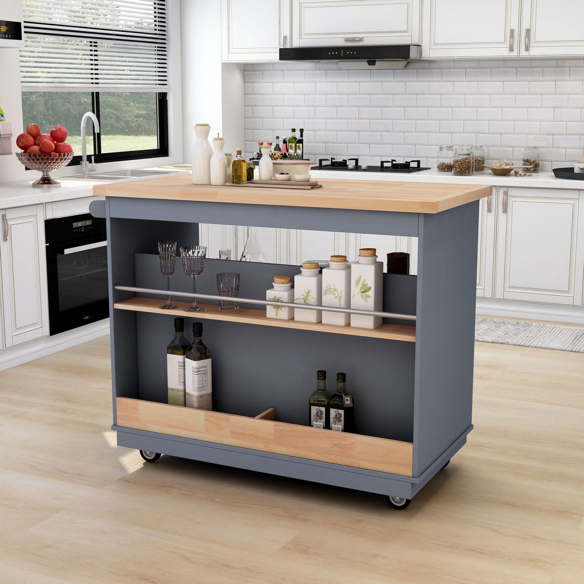 Nestfair Blue Wood Base with Mdf Wood Top Rolling Kitchen Island (21.7-in x 46-in x 35.62-in)