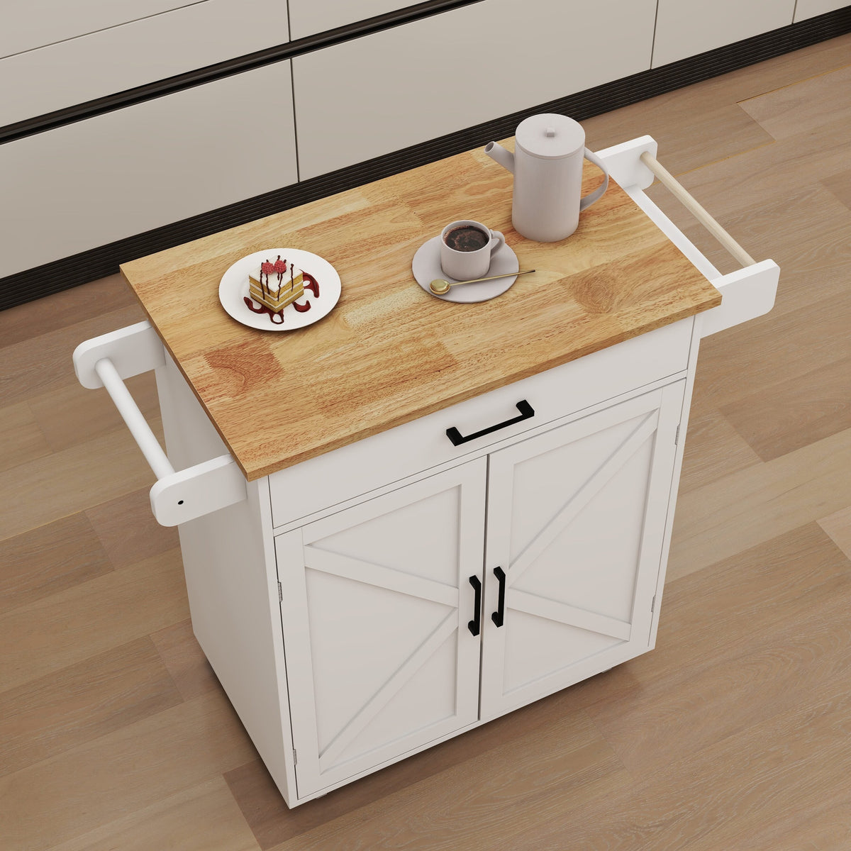 Nestfair White Wood Base with Mdf Wood Top Rolling Kitchen Island (17.72-in x 37.99-in x 36.02-in)