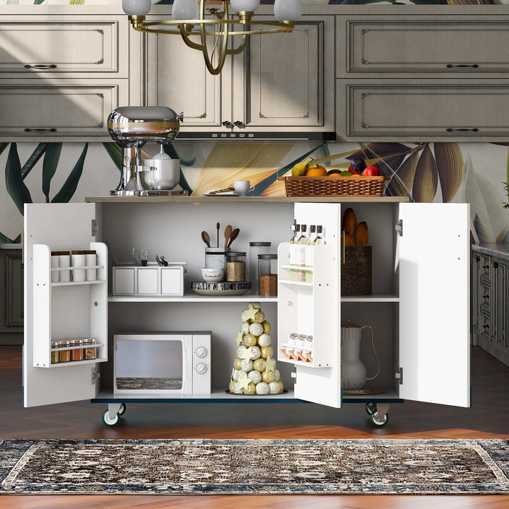 Nestfair Blue Wood Base with Mdf Wood Top Rolling Kitchen Island (25.7-in x 51.6-in x 36.7-in)