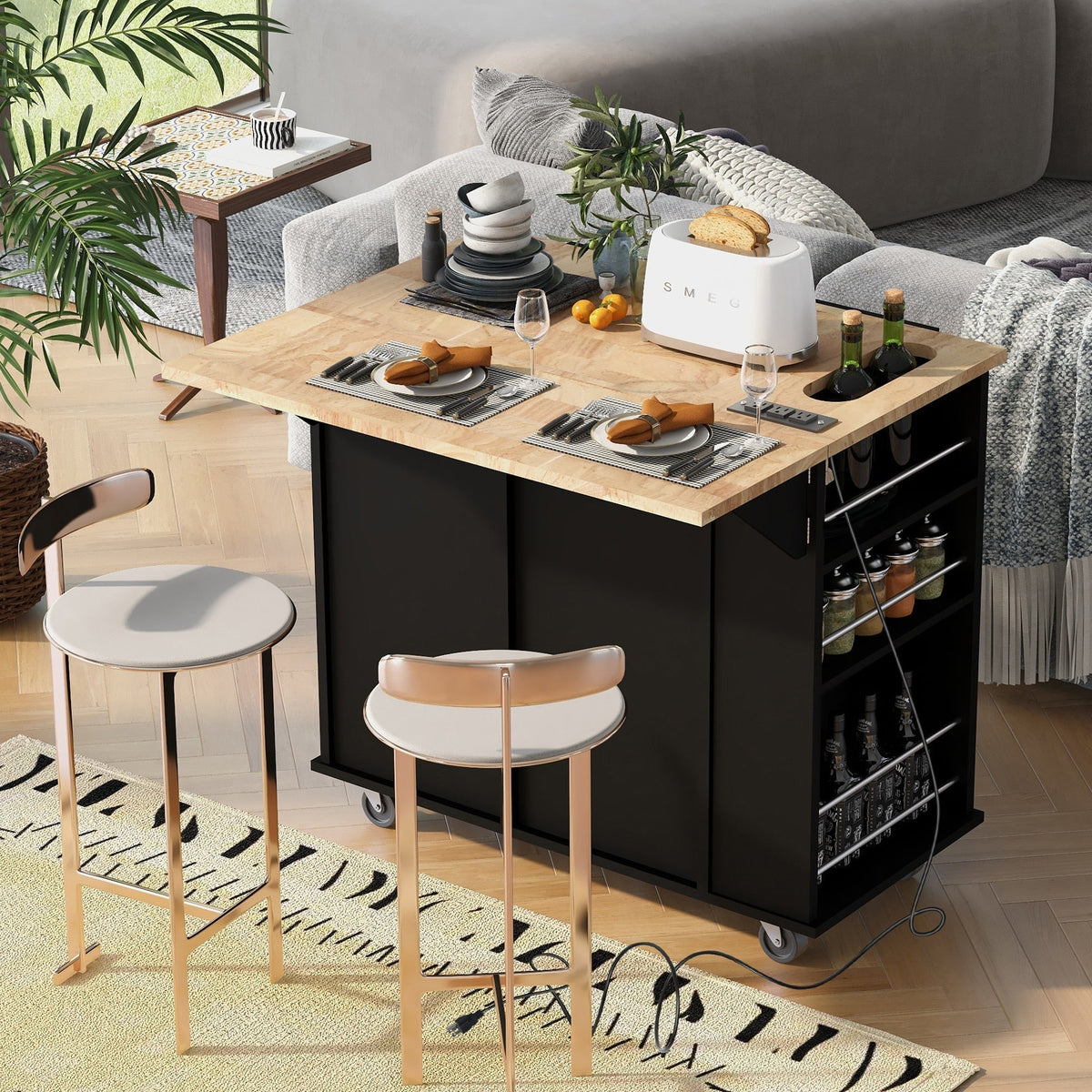 Nestfair Black Wood Base with Mdf Top Rolling Kitchen Island (29.33-in x 39.8-in x 33.7-in)