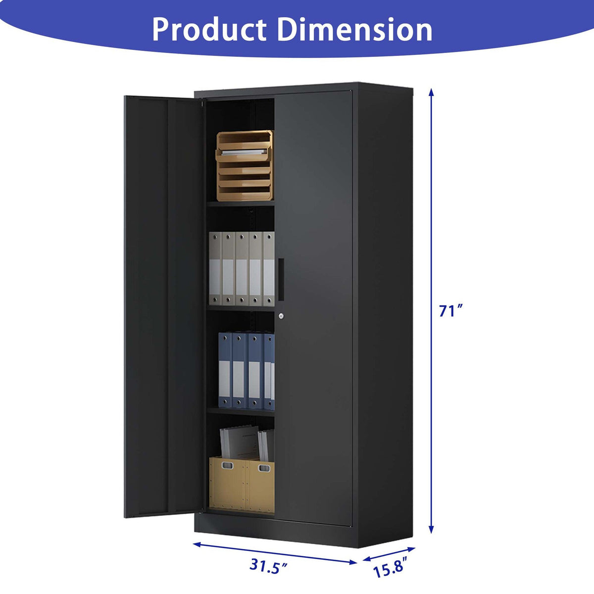 Kahomvis Black 3-Shelf Office Cabinet