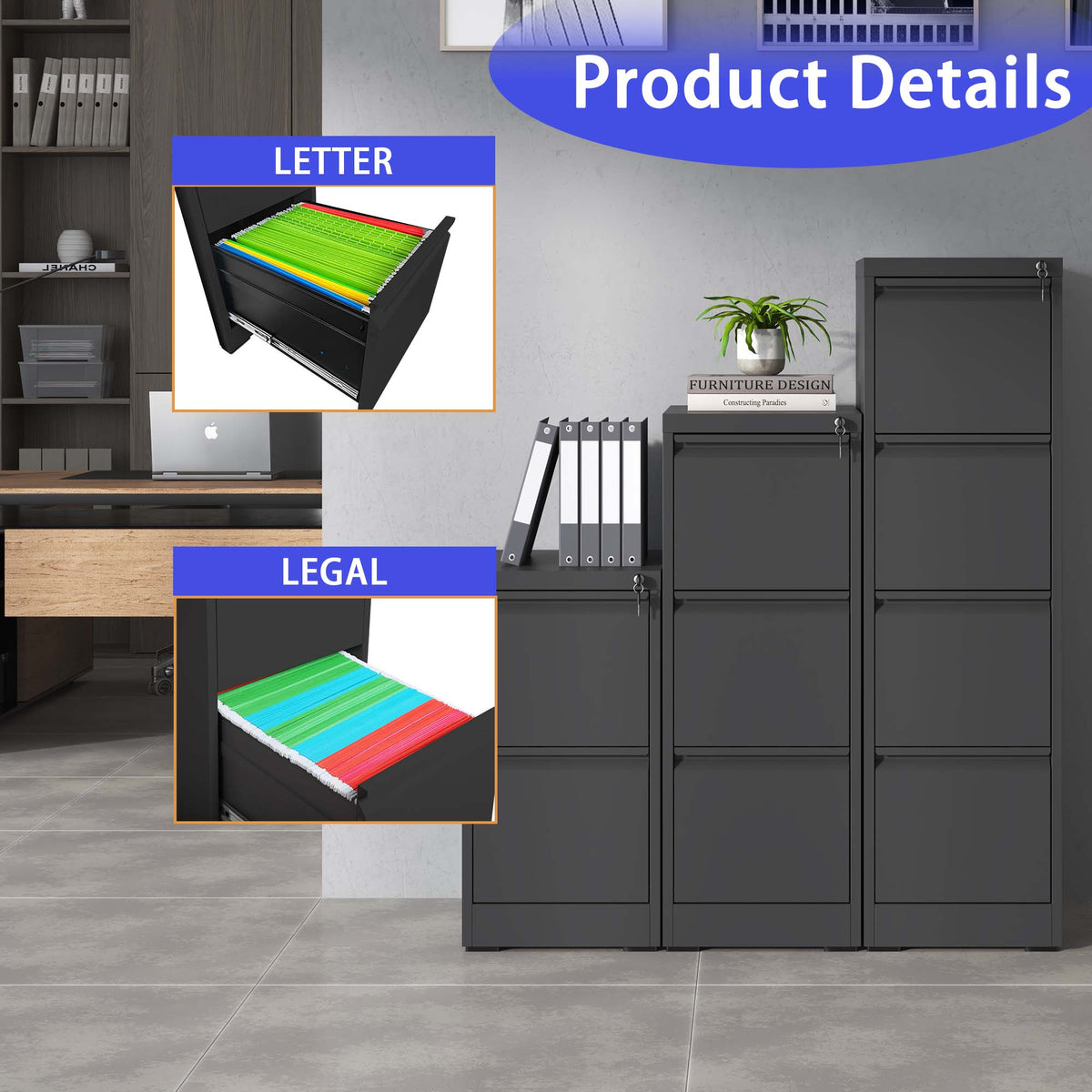 Kahomvis Black Office Cabinet