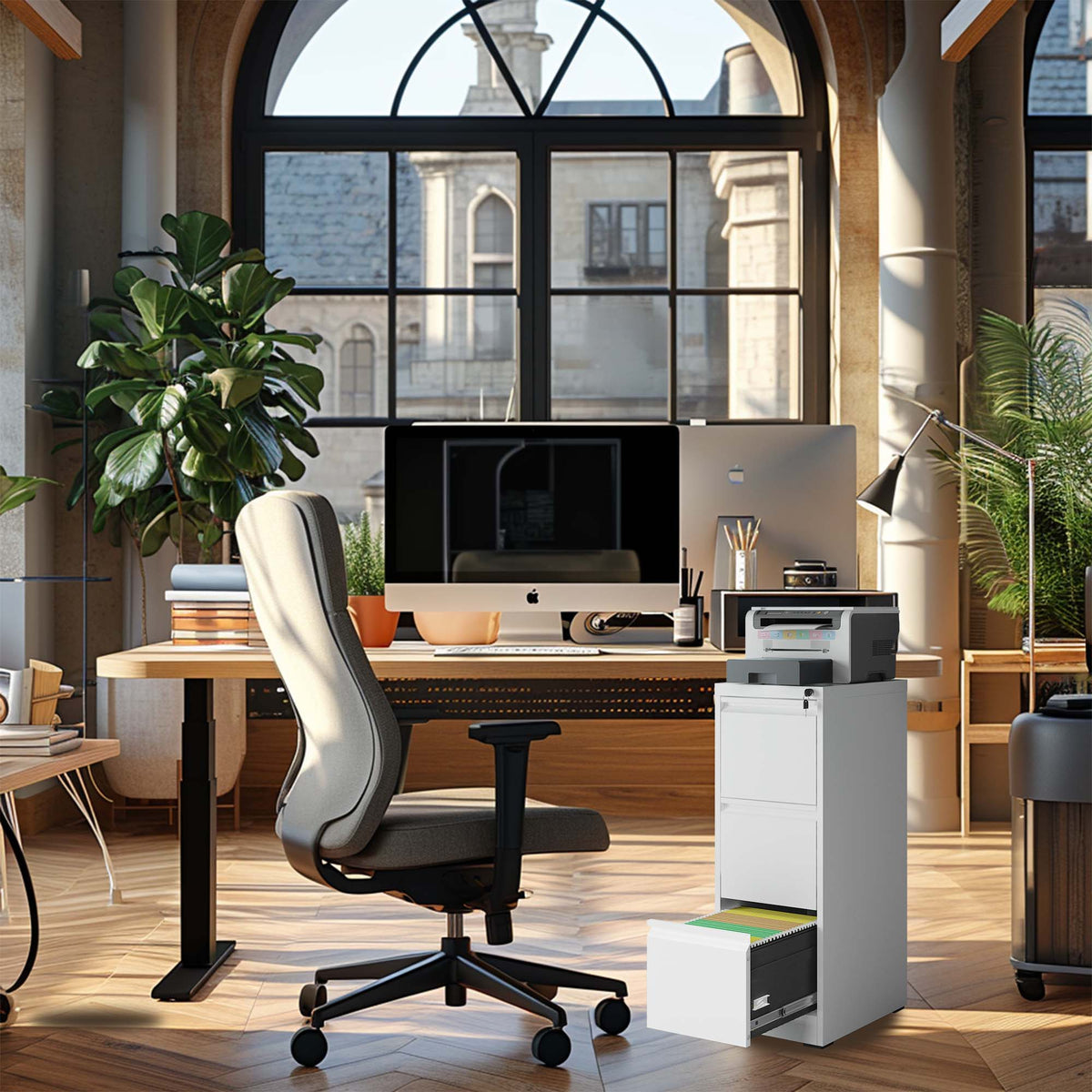 Kahomvis White Office Cabinet