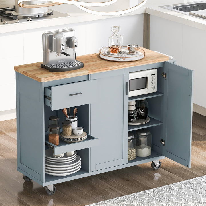 BABOOM Blue Mdf Base with Wood Top Rolling Kitchen Island (33.2-in x 49-in x 37.6-in)