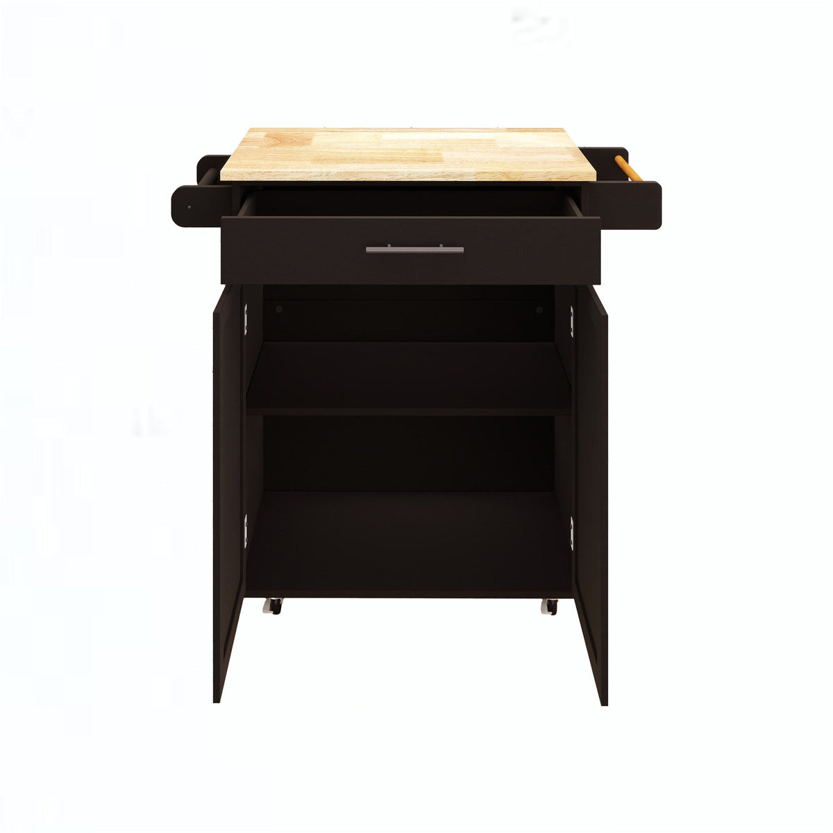 BABOOM Black Mdf Base with Wood Top Rolling Kitchen Island (17.71-in x 38.18-in x 36.02-in)